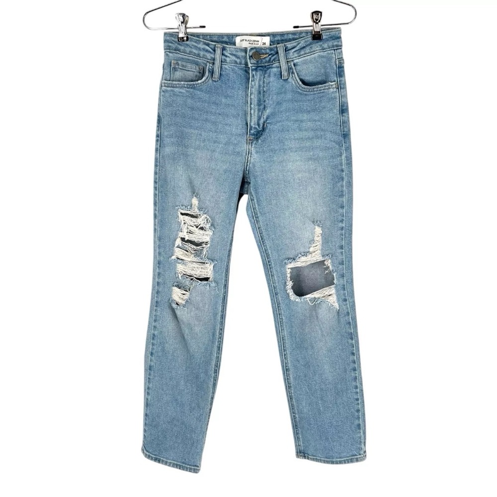 Just Black Denim Jeans Womens Size 26 Light Blue Wash Stretch Distressed Crop